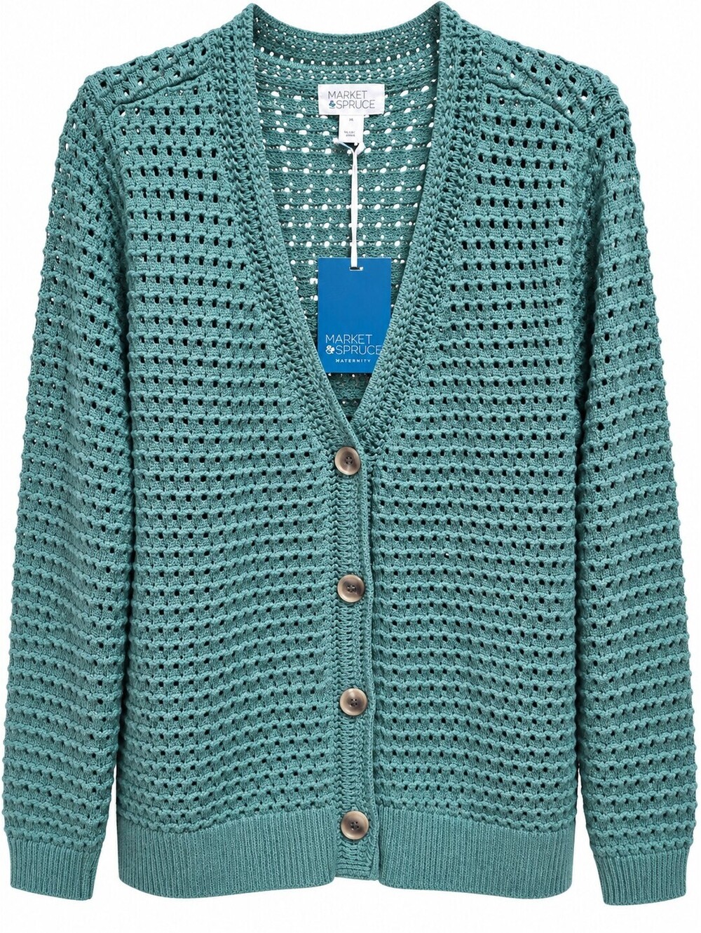 Market & Spruce Women's Cotton Knit Button-Up Cardigan, Size 2X, Seafoam Green